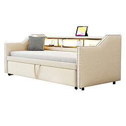 Canapé-lit gigogne 90/180x190 cm Modenvie avec rangement USB LED beige pas cher