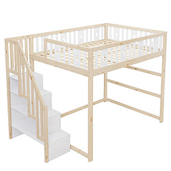 Acheter Lit Mezzanine Enfant Modenvie 140x200 cm - rangement escalier - Naturel Blanc