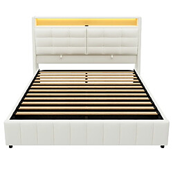Acheter Lit Double Modenvie 160x200 cm avec rangement et LED blanc