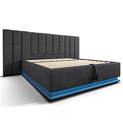 Acheter Lit Coffre 160x200 cm Modenvie avec USB et LED en lin gris