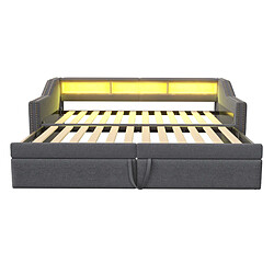 Acheter Canapé Lit Gigogne 90/180x200 cm - Modenvie - rangement USB LED - Gris foncé