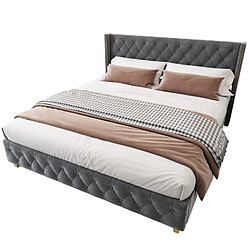 Lit Double 140x190 cm Modenvie capitonné en velours Gris sans matelas pas cher