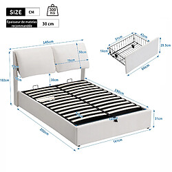 Avis Lit Coffre Modenvie 140x190 cm avec 3 tiroirs et tête de lit réglable Beige