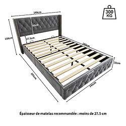 Avis Lit Double 140x190 cm Modenvie capitonné en velours Gris sans matelas