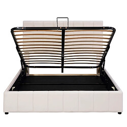Lit Coffre 140x200 cm Modenvie rangement hydraulique Creme blanc pas cher