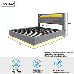 Avis Lit Coffre 140x200 cm Modenvie avec LED et USB en lin gris