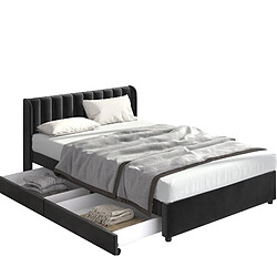 Lit Double Modenvie 160x200 cm avec 2 tiroirs et sommier inclus - Noir pas cher