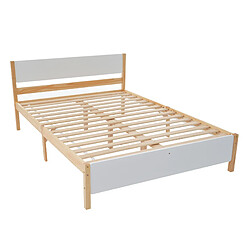 Acheter Lit Double Modenvie 140x200 cm avec sommier 15 lattes, blanc et naturel