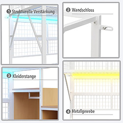 Lit Mezzanine 90x200 cm Modenvie avec rangement et LED Blanc pas cher