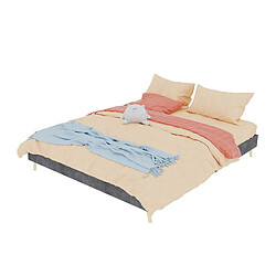 Lit Double Modenvie 160x200 cm avec sommier à lattes et tête de lit - Gris pas cher