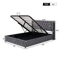 Avis Lit Coffre Double 140x200 cm - Modenvie - rangement hydraulique, velours gris
