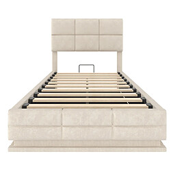 Acheter Lit Coffre 90x200 cm Modenvie avec rangement hydraulique et LED Beige