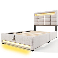 Acheter Lit Coffre 90x200 cm - Modenvie - LED et USB - Lin beige sans matelas
