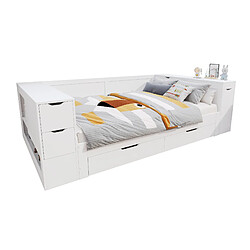 Lit Enfant 140x200 cm - Modenvie - rangement avec sommier - MDF - Blanc pas cher