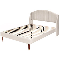 Acheter Lit Double 140x200 cm Modenvie avec tête de lit rembourrée en velours Beige