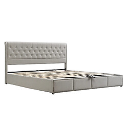Acheter Lit Coffre 140x200 cm - Modenvie - rangement sans matelas - Lin coton - Gris