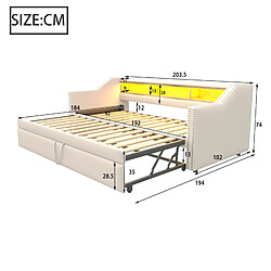Avis Canapé-lit gigogne 90/180x190 cm Modenvie avec rangement USB LED beige