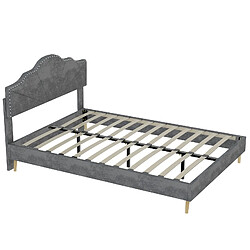 Acheter Lit Double 140x200 cm Modenvie avec tête de lit rembourrée tissu gris