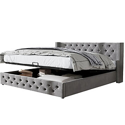 Lit Coffre Double 140x200 cm - Modenvie - rangement hydraulique, velours gris pas cher
