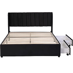 Acheter Lit Double Modenvie 160x200 cm avec 2 tiroirs et sommier inclus - Noir