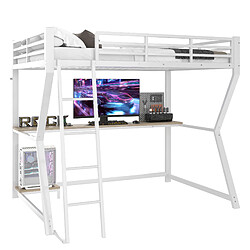Lit Mezzanine 90x200 cm Modenvie avec bureau, LED et USB - Blanc pas cher