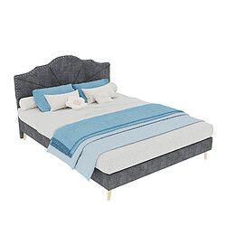Lit Double 140x200 cm Modenvie avec tête de lit rembourrée tissu gris pas cher