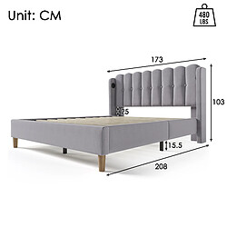 Avis Lit Double Modenvie 160x200 cm USB et USB Type C - Gris