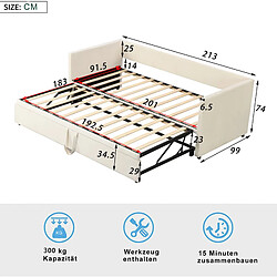 Avis Canapé-lit gigogne Modenvie 90x200 cm extensible avec sommier - Beige