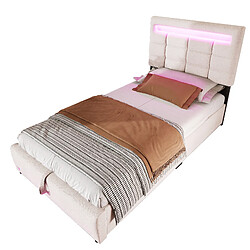 Lit Coffre 90x200 cm - Modenvie - LED et USB - Lin beige sans matelas pas cher