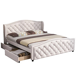 Lit Coffre Modenvie 160x200 cm blanc en PU avec rangement et sommier pas cher