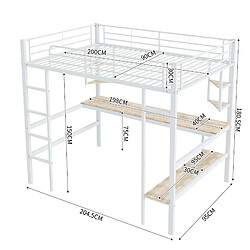 Avis Lit Mezzanine 90x200 cm Modenvie avec bureau et étagères en métal blanc