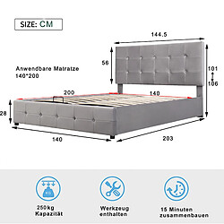 Avis Lit Coffre 140x200 cm Modenvie rangement hydraulique velours gris