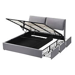 Acheter Lit Coffre 160x200 cm - Modenvie - 3 tiroirs et tête de lit - Gris
