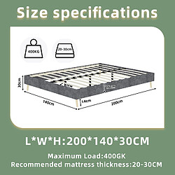 Avis Lit Double Modenvie 140x200 cm avec tête de lit géométrique en tissu gris