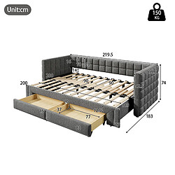 Avis Lit Banquette Gigogne 90x200 cm Modenvie avec 2 tiroirs et couchage extensible Gris