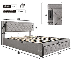Avis Lit Coffre 160x200 cm Modenvie LED USB - Lin Gris