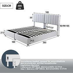 Avis Lit Coffre 180x200 cm - Modenvie - rangement hydraulique en tissu - Gris