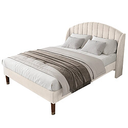 Lit Double 140x200 cm Modenvie avec tête de lit rembourrée en velours Beige pas cher