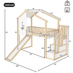 Avis Lit Enfant Mezzanine Modenvie 90x200 cm avec rangement et toboggan blanc