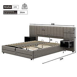Avis Lit Coffre Double 160x200 cm Modenvie rangement hydraulique Lin Gris Noir