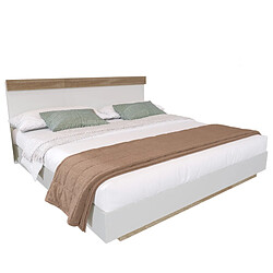Lit Double Modenvie 140x200 cm - sommier inclus - effet flottant - Blanc et Chene pas cher