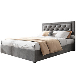 Lit Coffre 140x200 cm Modenvie rangement relevable Gris pas cher