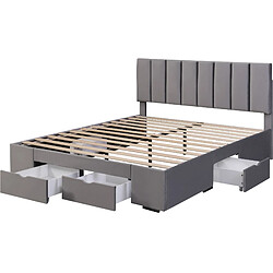 Acheter Lit Double Modenvie 160x200 cm - rangement 4 tiroirs - Velours - Gris