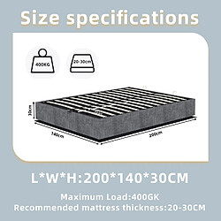 Avis Lit Double 140x200 cm - Modenvie - structure stable en tissu gris