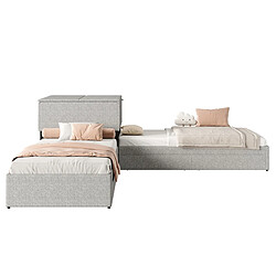 Lit d angle 90x200 cm Modenvie avec lit gigogne et rangement gris pas cher