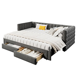Lit Banquette Gigogne 90x200 cm Modenvie avec 2 tiroirs et couchage extensible Gris pas cher