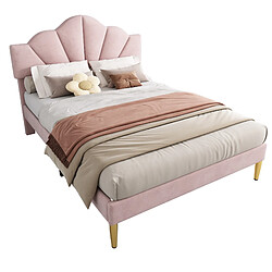 Lit Double 140x200 cm Modenvie velours réglable rose pas cher