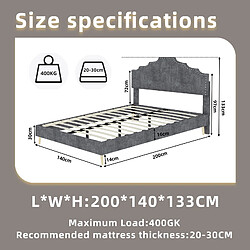 Avis Lit Double Modenvie 140x200 cm avec sommier inclus en tissu gris