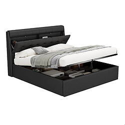 Lit Coffre 160x200 cm Modenvie avec rangement hydraulique et tête de lit Noir pas cher