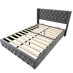 Acheter Lit Double 140x190 cm Modenvie capitonné en velours Gris sans matelas